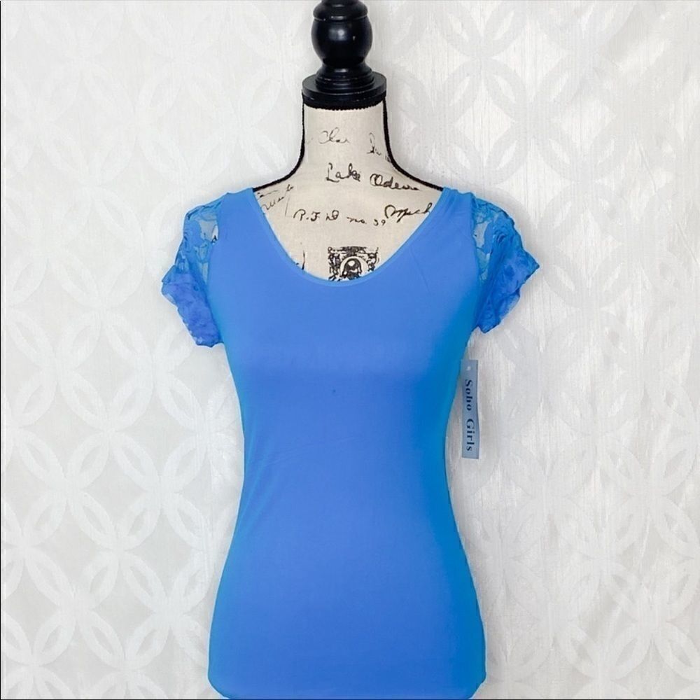 Soho Girls blue lace tee NWT